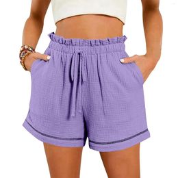 Women's Shorts 2024 Summer Cotton Beach Women Elastic Waist Short Pants Mini Wide Leg Trousers Ladies Fashion Casual Home Streetwear