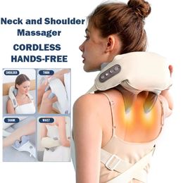 Neck Shoulder Massager Deep Tissue Shiatsu Back Massagers with Heat for Pain Relief Electric Kneading Squeeze Muscles Massage 240531