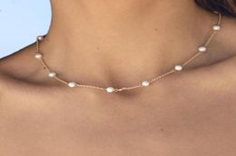 Chokers Whole Natural Pearl Stainless Steel Gold Choker Necklace Women Invisible Neclace Nice Gift For Valentine039s Day Gi2439445