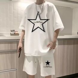 Summer Tshirt Set Men star Printing Pure Cotton Tracksuit 2 Piece Sets Outfits Man Sportswear Hip Hop Streetswear S-5XL 240529