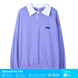 Women's Polos Letter Polo Shirt Women Long Sleeve Office Lady Natural Colour Sweatshirt Cotton Casual Anti-Wrinkle Top Purple Loose Pullover