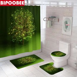 Shower Curtains Sapling Printing Bathroom Set With Curtain And Rugs Green Plant Home Decor Bathtub Non-Slip Carpet Bath Mats
