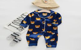 Long Sleeve Baby suit Kids Clothes Toddler Boys Girls Ice silk satin Cartoon little bear Tops Pants Set for Children039s home W9591663