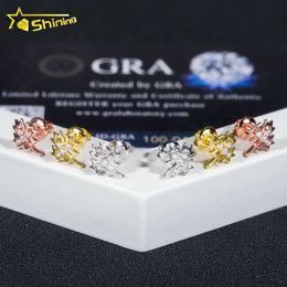 New Design Leaf Hiphop Stud Earrings Gold Plated Screw Back Round Cut Moissanite Earrings Mens Jewellery