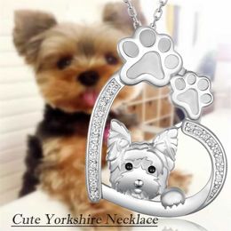 Pendant Necklaces Creative Cute Dog Paw Heart Shaped Yorkshire Pendant Necklace for Women Fashion Animal Pet Jewellery Accessories Dog Lovers Gift S2453102