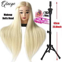 Mannequin Heads Cosmetology Makeup Training Mannequin Doll Head With 85% Real Human Hair DIY Styling Braid Set For Hairart Barber Hairdressing Q240530
