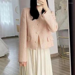 Women's Jackets Short Tweed Fragrance Suit Coat Spring Autumn 2024 French Fashion Loose Small Pink Female Blazers C35