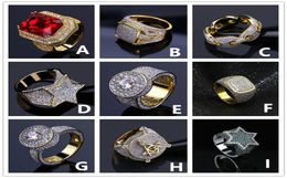 Europe and America High Quality Gold Colour Ice Out Bling CZ Rings for Men Hip Hop Rapper Rings Jewelry7468553