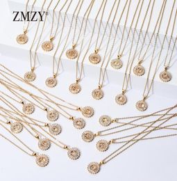 ZMZY 26pcslots Whole Lots Bulk Mixed AZ Letter Necklace Stainless Steel Chain Necklace CZ Crystal Gold Color Pendant Y2008105802227