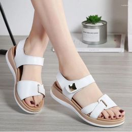 Dress Shoes Ladies Mother Genuine Leather Sandals Flats Soft Hook Loop Korean Bling Summer Beach Size