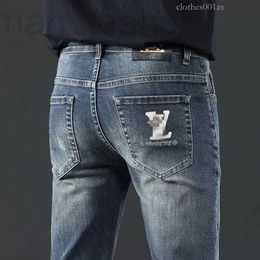 Designer di jeans maschile marchio di moda autunnale pantaloni sottili coreani Slimt fit pantaloni grigio blu ricamati l1e8 86b5