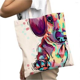 Shopping Bags Cute Watercolour Dog Print Shopper Bag Fashion Cartoon Animal Lady Travel Canvas Tote Eco Reusable Women Shoulder Handbag