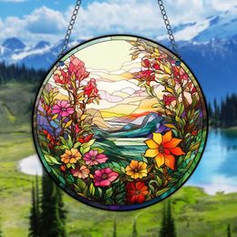 Decorative Figurines 1PC Flowers Wall Art Decor Round Hanging Sign Indoor Outdoor Window Acrylic Welcome Plate Pendant Decoration