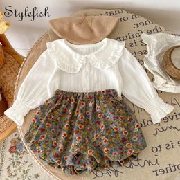 Clothing Sets INS Spring And Autumn Infants Girls Baby Doll Neck Fashion Jacquard Top Fragmented Double Layer Pants 2-piece Set