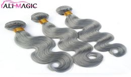 100 Brazilian Human Hair Weft Weaves 3 bundles Unprocessed Body Wave Grey Hair Weaves Sliver Grey Wavy Hair Weft Extensions3181227