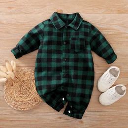 Rompers Newborn Baby Boy Clothes Green Plaid Boy Rompers Christmas Jumpsuit One piece Gentleman Suit New Year Costume For Babies Y240530F62D