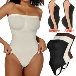 Waist Tummy Shaper Womens Bodysuits Sexy Strapless Shapewear Thong Waist Trainer Butt Lifter Corset Slimming Compression Tummy Control Body Shaper z240530