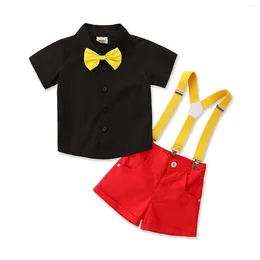 Clothing Sets Toddler Boys Gentleman Suits Summer Short Sleeve Bowtie Lapel Shirt Bib Shorts Set