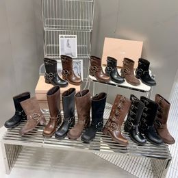 En İyi Tasarımcı Miumiiu Boots Ayakkabı Şövalye Botları Düşük Topuk Mm Moda Zarif Kadınlar Sir Evi Partisi 35-40