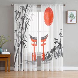Curtain Sun Mountain Bamboo Ink Painting Sheer Curtains For Living Room Decoration Window Kitchen Tulle Voile Organza