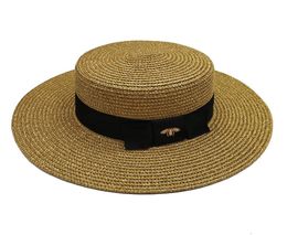 Women Wide brim hat Gold Bee Straw Cap womens Fashion Flat top Woven caps Girl Bucket Hat Summer sun hats vintage Visor1375339