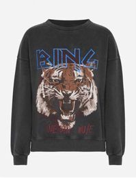 2024 Designer Hoodie New Autumn Winter Bing Womens Tiger Head White Ink Digital Washed Faded Sweatshirt with Snowflake Effect and Distressed Details 1189ess