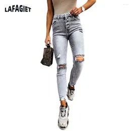 Women's Jeans Vintage Skinny For Women High Waist Zipper Ladies Denim Pants Causal Street Tight Hole Sexy Female Full Trousers