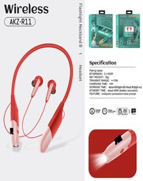AKZR11 Earphones With Flashlight Waterproof Sports Headset Wireless Earbuds Magnetic Neckband Earphone6568690