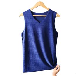 Summer Mens Tank Tops Slim Ice Silk Vests Seamless TShirts Man Clothes Solid V Neck Sleeveless Tee Male Undershirts L3XL 240527