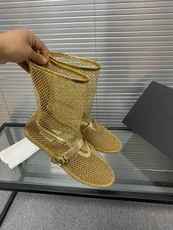 Fishnet High Ballet Lady Flats Bootie Version Of Ballet Flats Classical Japanese Shoes Rubber Fashion Boot Designer Luxury Women Casual Net Mid-Calf Boots