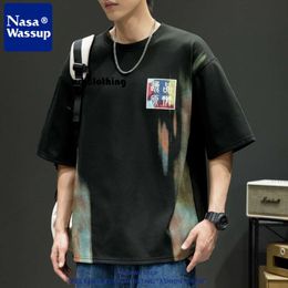 t shirt men short 2024 new half sleeved T-shirt Chao brand loose embroidery large size ice silk men's clothing