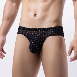 Underpants Men Sexy Brief Underwear Black Gold Mesh Semi Transparent Chequered With Low Waist Breathable Gay Panties Male Bikini
