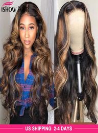 Ishow Highlight 427 Body Wave Human Hair Wigs Omber Color T1b27 131 Lace Front Wig PrePlucked 360 Wigs for Women All Ages Brow3088260