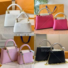 designer bag tote bags shoulder bag women handbags luxury capucines large capacity crocodile skin solid classic white pink fashion metal real leather 2 size 2024 new