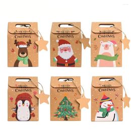 Gift Wrap 6pcs Christmas Kraft Box Cartoon Santa Claus Cookies Candy Packaging Bags For 2024 Xmas Year Supply