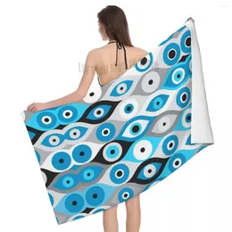 Towel Greek Evil Eye Pattern Blues And Greys Absorbent Microfiber Beach Bath Quick Drying Nazar Amulet Boho Shower Yoga Towels