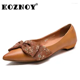 Casual Shoes Koznoy 2.5cm 2024 Cow Genuine Leather In Women's Summer Office Ladies Luxury Point Toe Artistic Cutout Fashion Flats