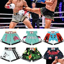 Boxing Trunks Muay Thai Pants Breathable Loose Printing Kickboxing Fight Grappling Short Mma Shorts Clothing Sanda 230331 Drop Deliver Otcki