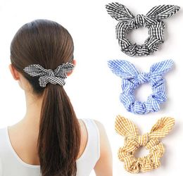 Striped Hairband Rabbit Ear Hair Scrunchie Head Band Bow Hair Ties Girls Ponytail Holder Children Hair Accessories 6 Colours 200pcs5357602