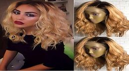 High Quality Cheap Ombre 1B27 Short Bob Curly Wavy Heat Resistant Synthetic Lace Front Wigs for Black Women1245321