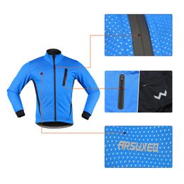 ARSUXEO Cycling Jacket Men Winter Windbreak Hiking Bike Jacket Softshell Thermal Warm Mountain Road Bicycle Clothing Reflective
