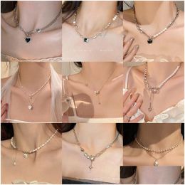 Pendant Necklaces Korean Pearl Necklace For Women With A Small Niche Design High-Grade Sense Of Light Luxury Clavicle Chain Love Jewel Otsiw