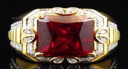 Gorgeous Male Big Red Stone Ring Fashion 18KT Yellow Gold Filled Ring Vintage Wedding Engagement Rings For Men283i3845862