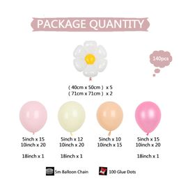 140Pcs White Daisy Flower Foil Balloons Arch Garland Kit aroon Pink Yellow Latex Balls For Girls Birthday Party Decors