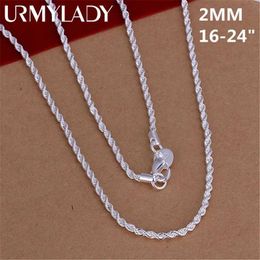 Pendant Necklaces 16-24INCHES 925 Sterling silver 2MM Rope Necklace Beautiful fashion Elegant for women men chain cute Can pendant S2453102
