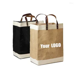 Shopping Bags 100pcs /lot Wholesale Eco-friendly Customised Printed Durable Foldable Rope Handle Jute With