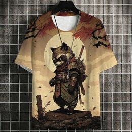 Japanese Samurai Cat Mens TShirt Summer Fashion Short Sleeve 3d Printed Cartoon Clothing Anime T Shirt For Men Tops Tee 240529
