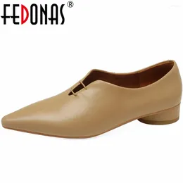 Casual Shoes FEDONAS Women Pumps Low Heels Genuine Leather 2024 Spring Summer Pointed Toe Mature Working Woman Basic Office Lady