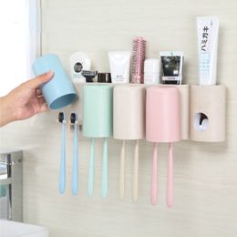 Toothpaste Squeezer Bathroom Mouthwash Cup Toothbrush Holder Toiletries Rack Couple Set Family Shelf Wall Mount
