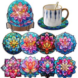 8PCS Coasters Kits Butterfly Acrylic Full Drill Diamond Coaster Owl with Holder Crafts Coaster